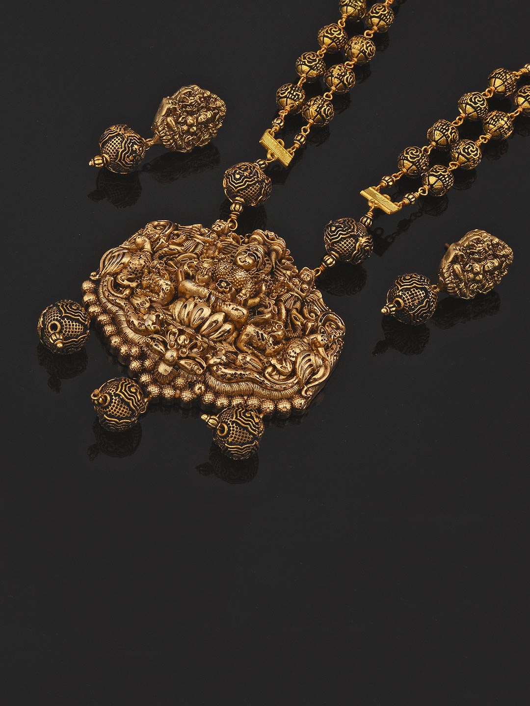 Golden Goddess Laxmi Antique Religious Necklace Set