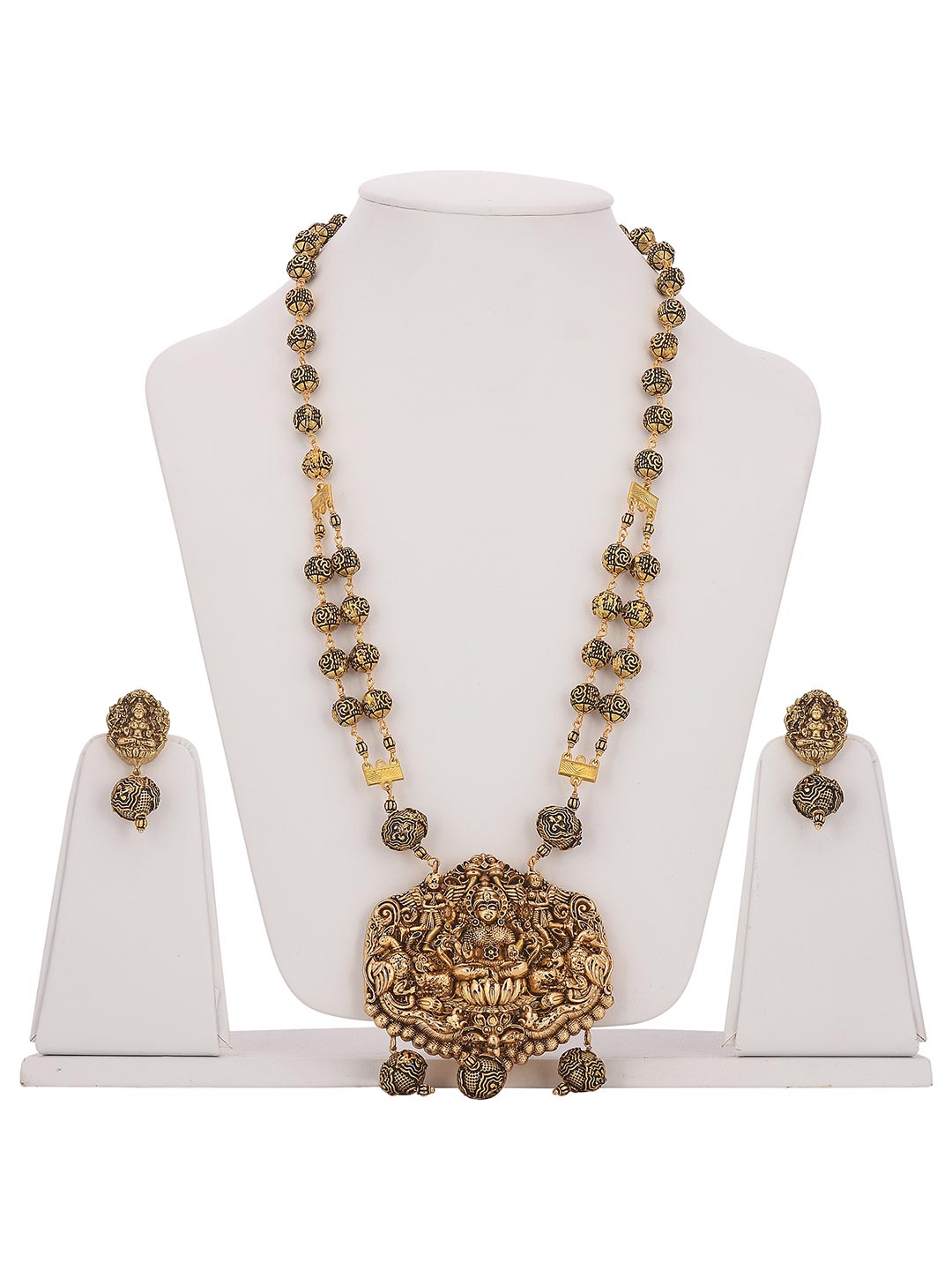 Golden Goddess Laxmi Antique Religious Necklace Set