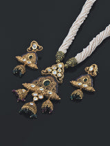 Traditional Kundan and Blue Green Colored Stones With Pearls Necklace Set