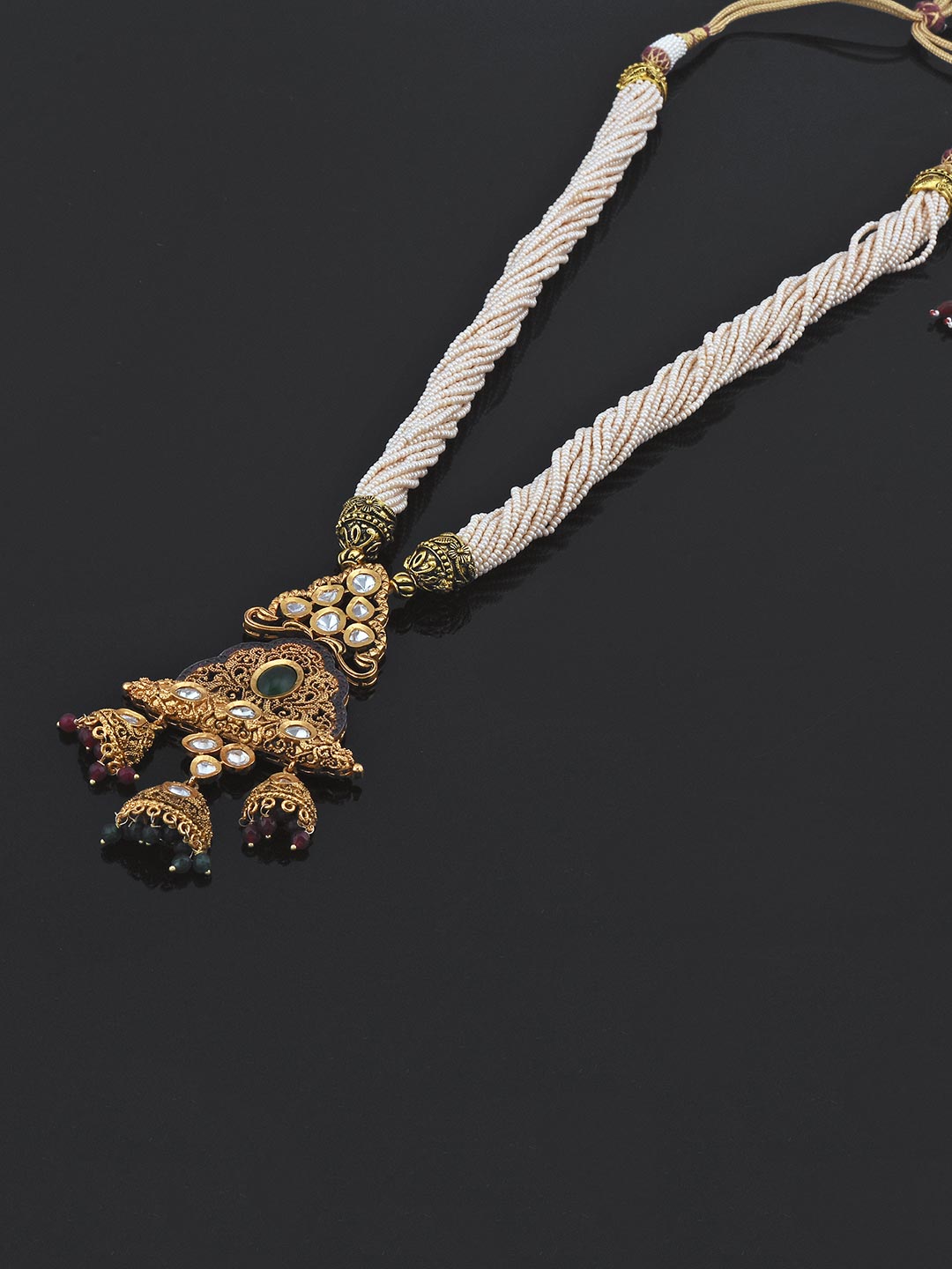 Traditional Kundan and Blue Green Colored Stones With Pearls Necklace Set