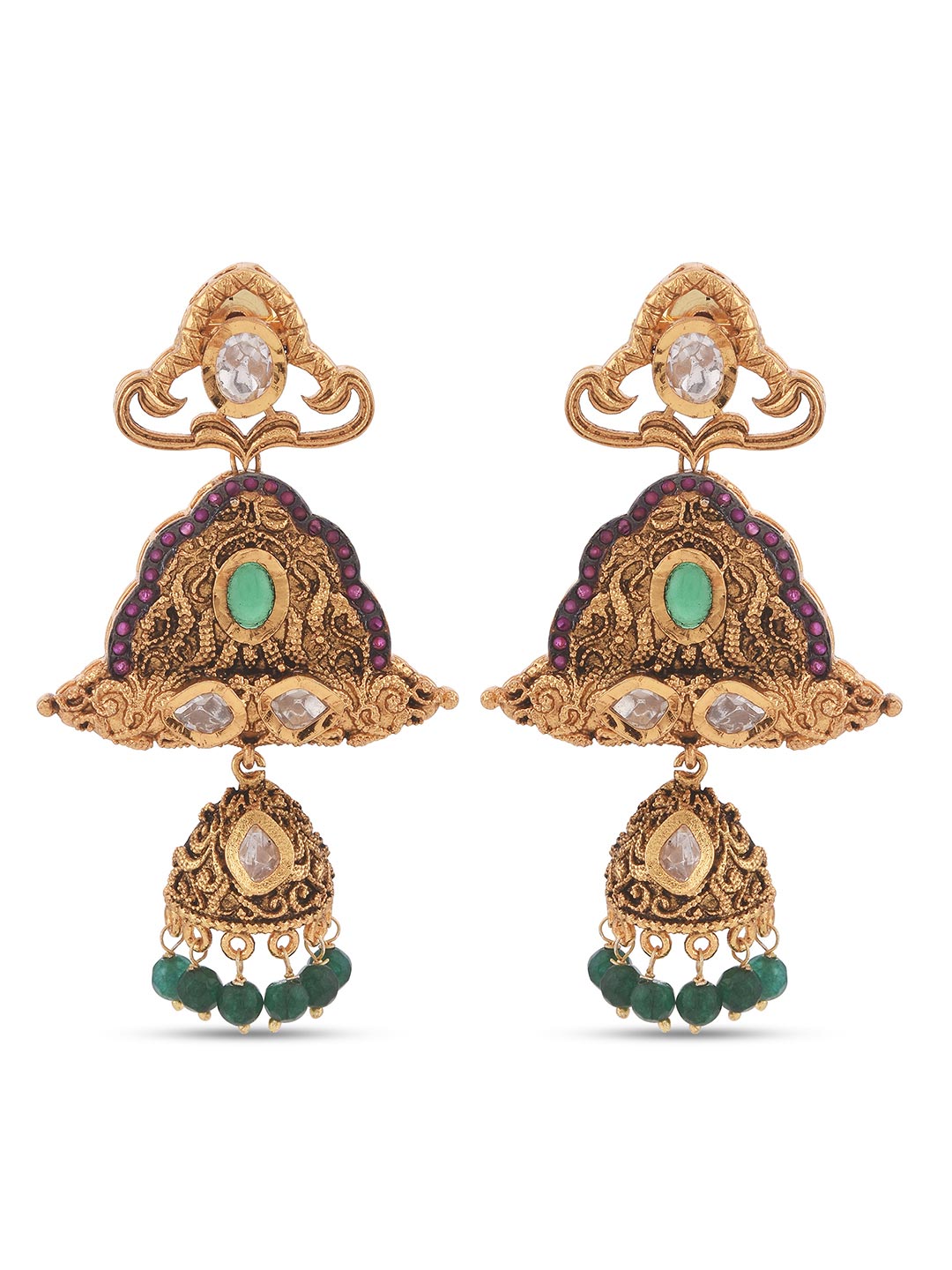 Traditional Kundan and Blue Green Colored Stones With Pearls Necklace Set