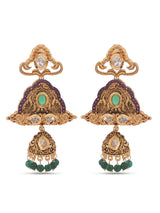 Traditional Kundan and Blue Green Colored Stones With Pearls Necklace Set