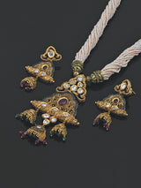 Traditional Kundan and Red Green Colored Stones With Pearls Necklace Set
