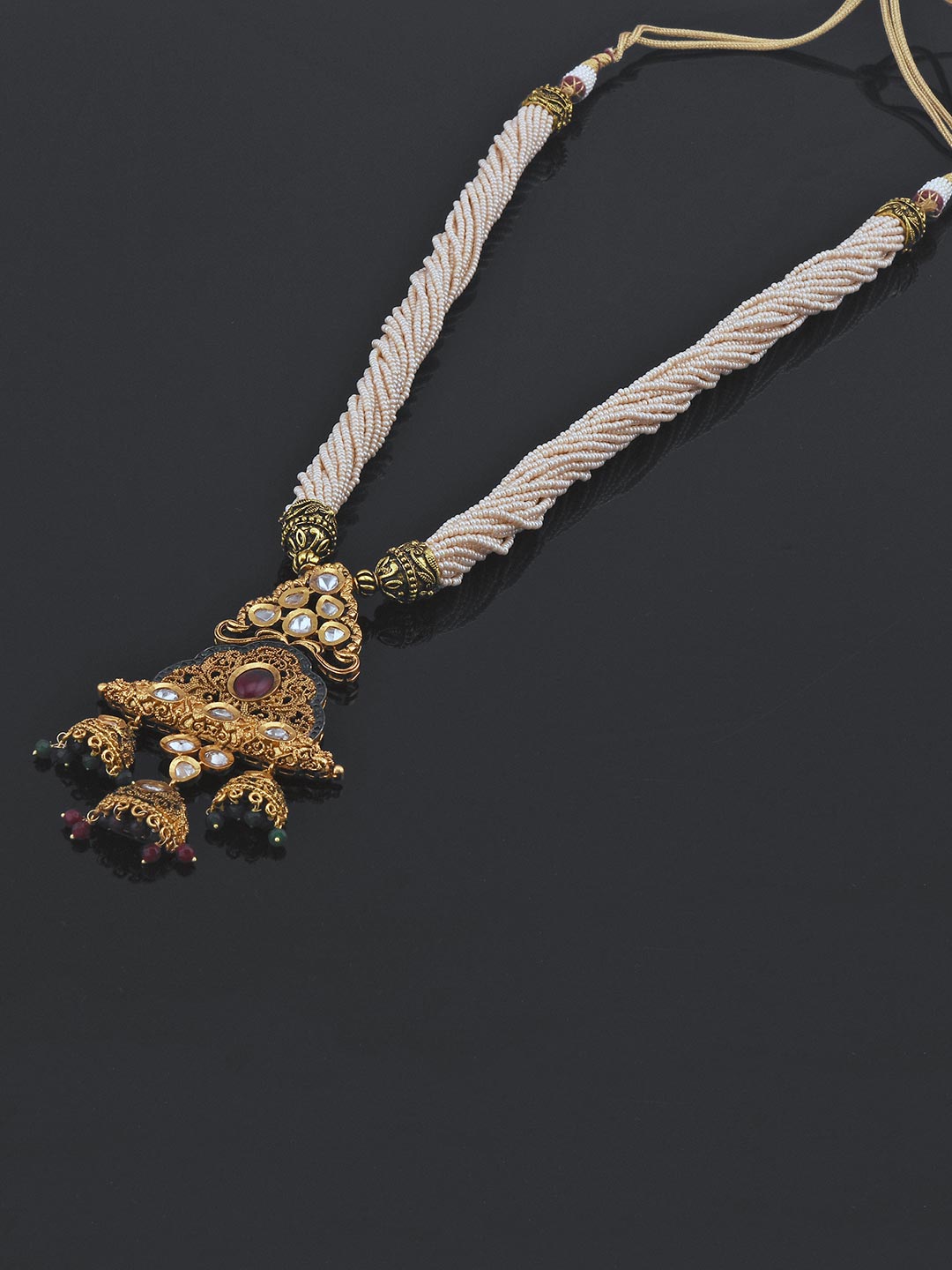 Traditional Kundan and Red Green Colored Stones With Pearls Necklace Set