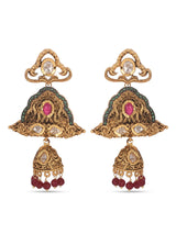 Traditional Kundan and Red Green Colored Stones With Pearls Necklace Set