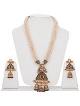 Traditional Kundan and Red Green Colored Stones With Pearls Necklace Set