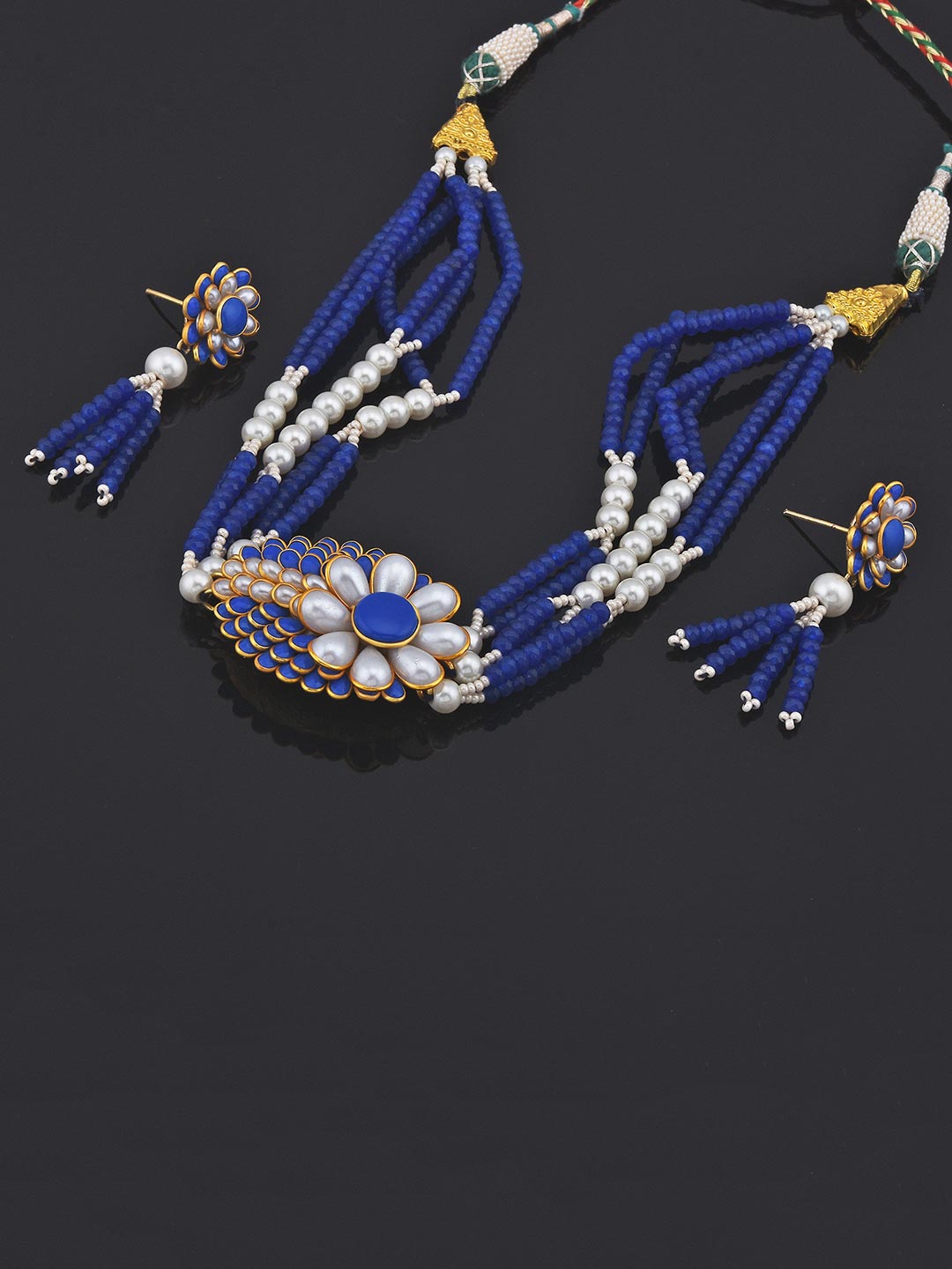 Blue White Stones Pacchi Work Choker Necklace Set