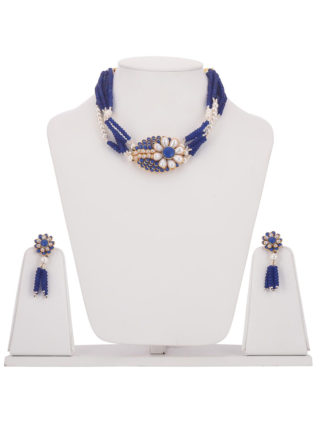 Blue White Stones Pacchi Work Choker Necklace Set