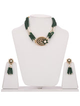 Green White Hand Made Pacchi Work Choker Necklace Set
