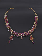 Floral Colored Stones Two Tone Plated Necklace Set