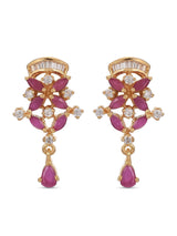 Floral Colored Stones Two Tone Plated Necklace Set