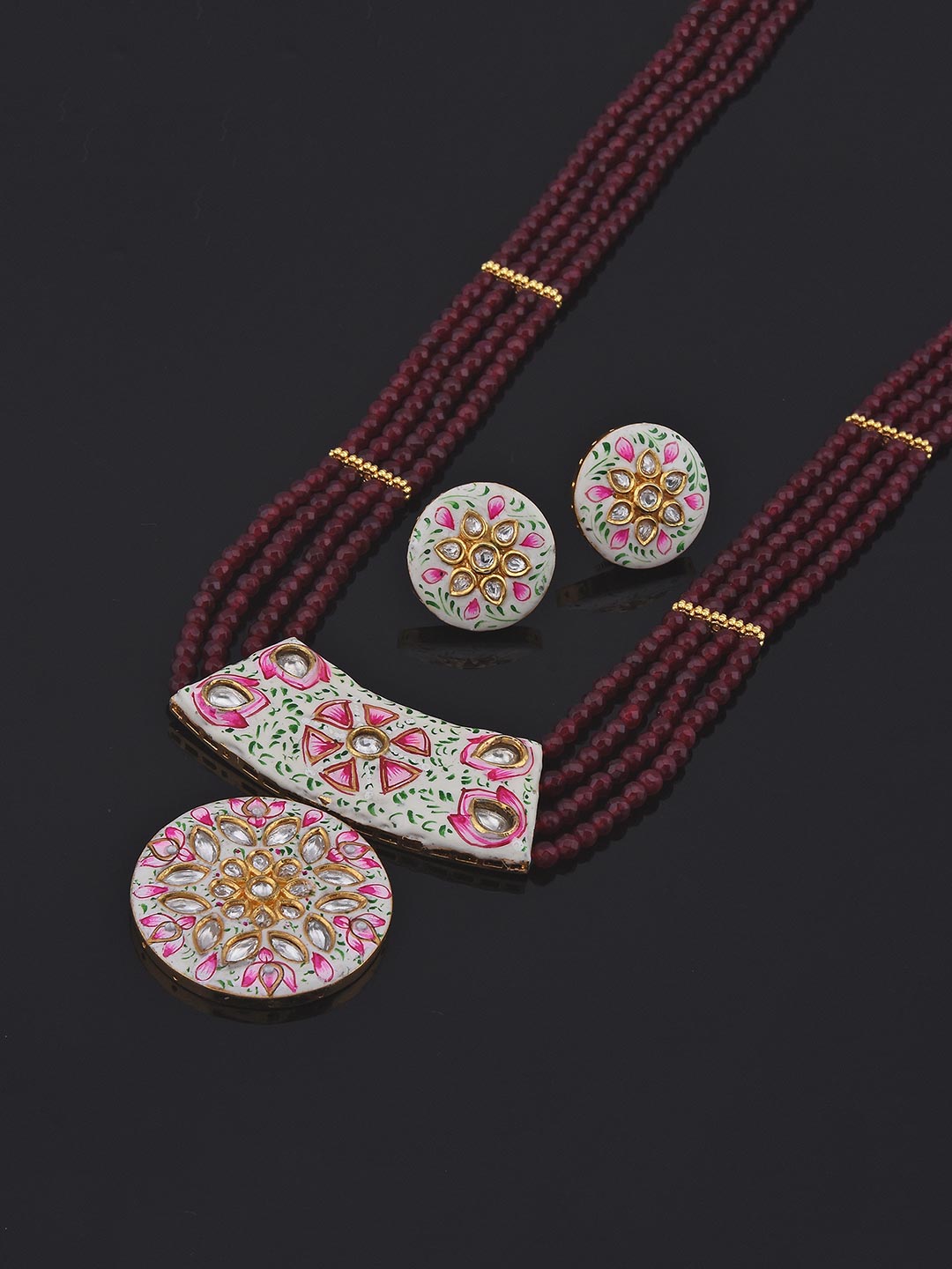 Floral Enamelled Designer Necklace Set