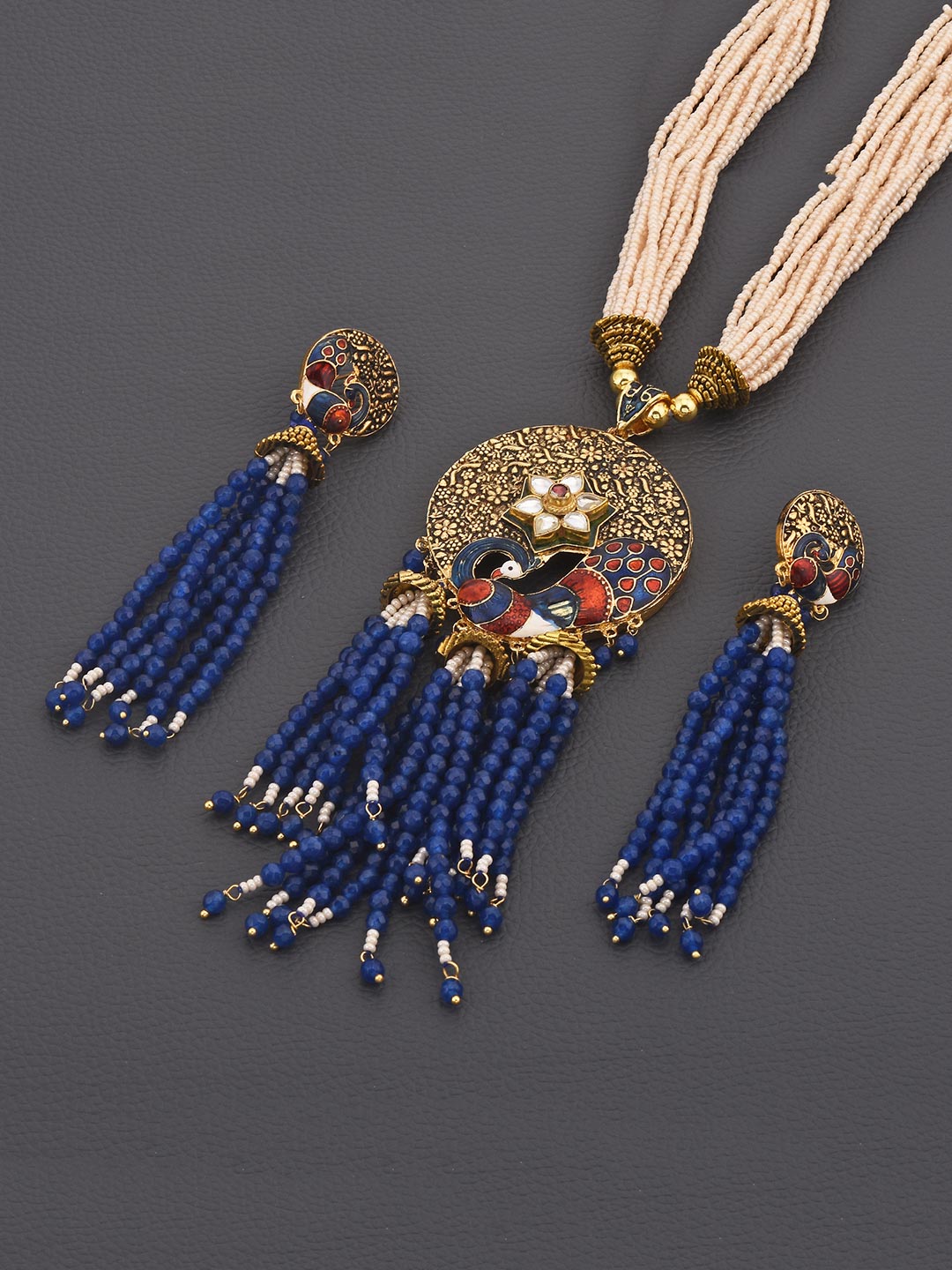Peacock Enamelled Beaded Necklace Set