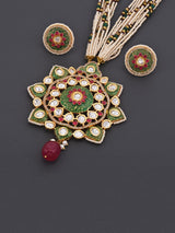 Traditional Heavy Green Enamelled Pearls Woven Necklace Set