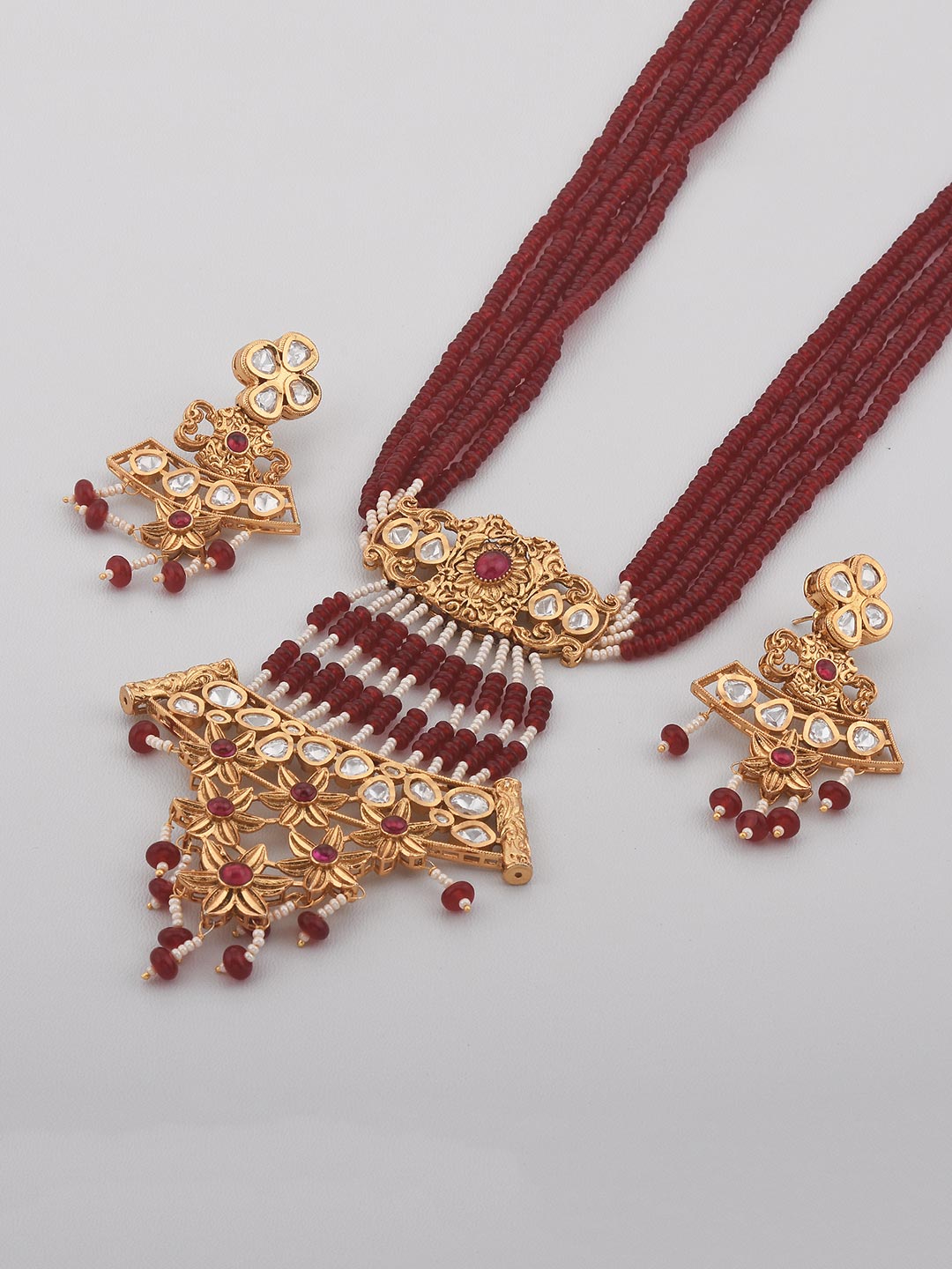 Traditional Kundan Meena Red Beads Designer Necklace Set