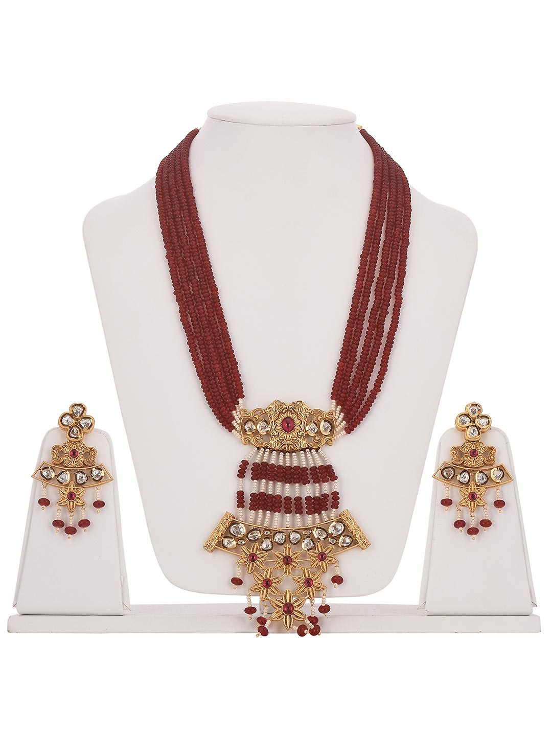 Traditional Kundan Meena Red Beads Designer Necklace Set