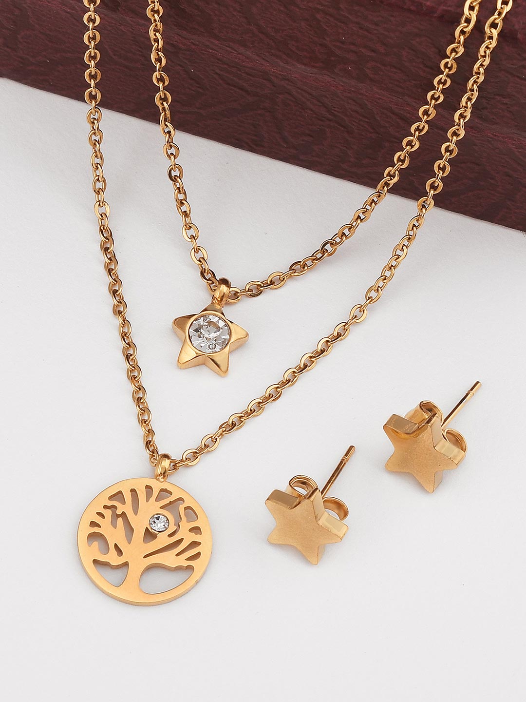 Stars and Tree Circle Chains Necklace Set