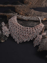 Leafy Heavy Designer Two Tone Rose Plated Necklace Set
