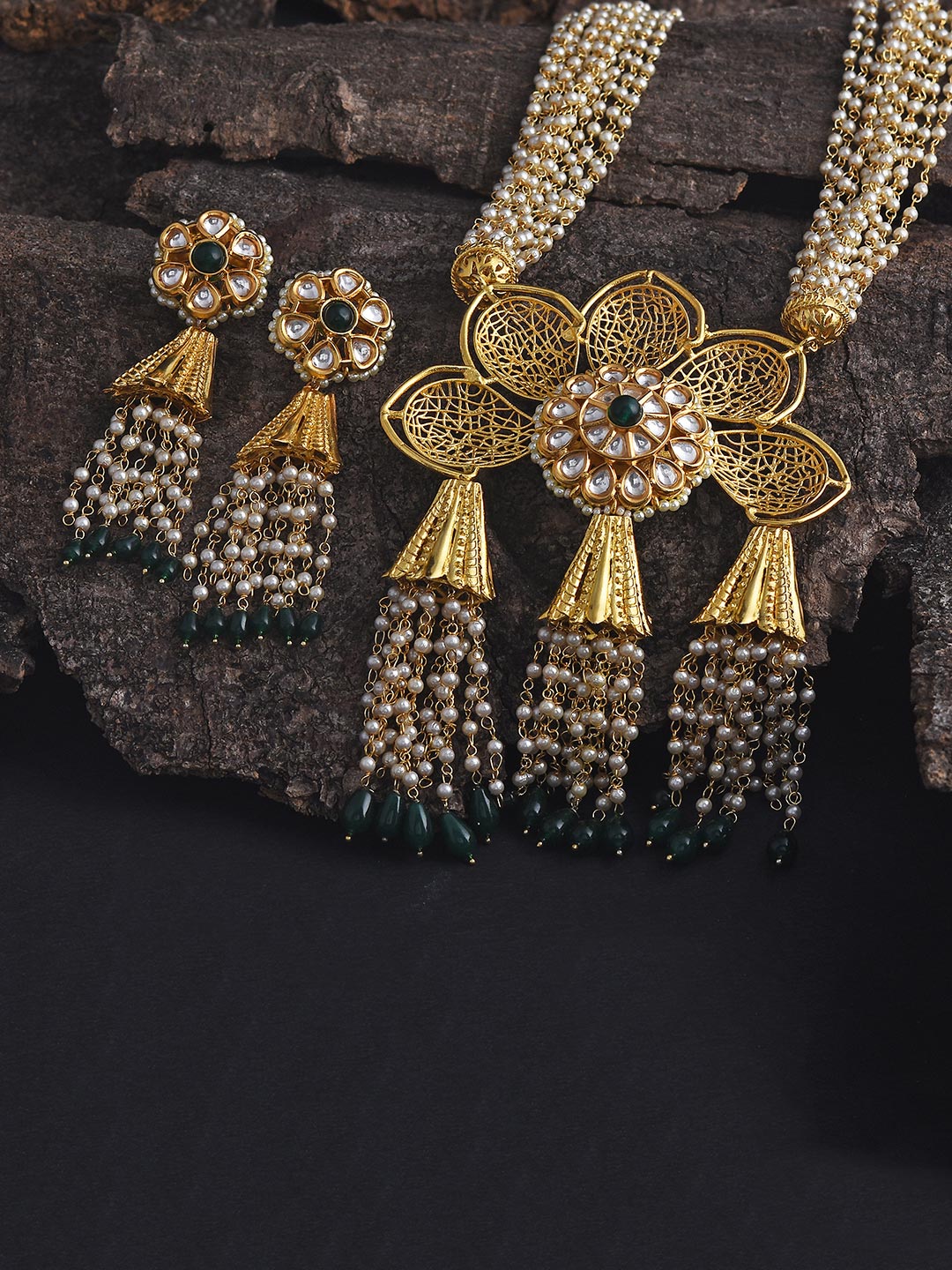 Floral Jali Work Kundan Meena Designer Necklace Set