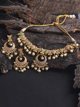 White and Green Enamelled Polki Necklace Set