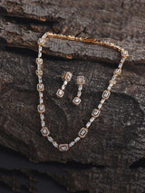 Classic Baguettes Single Stranded Gold Plated Necklace Set
