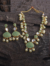 Green Enamelled Pearls Kundan Polki Necklace Set