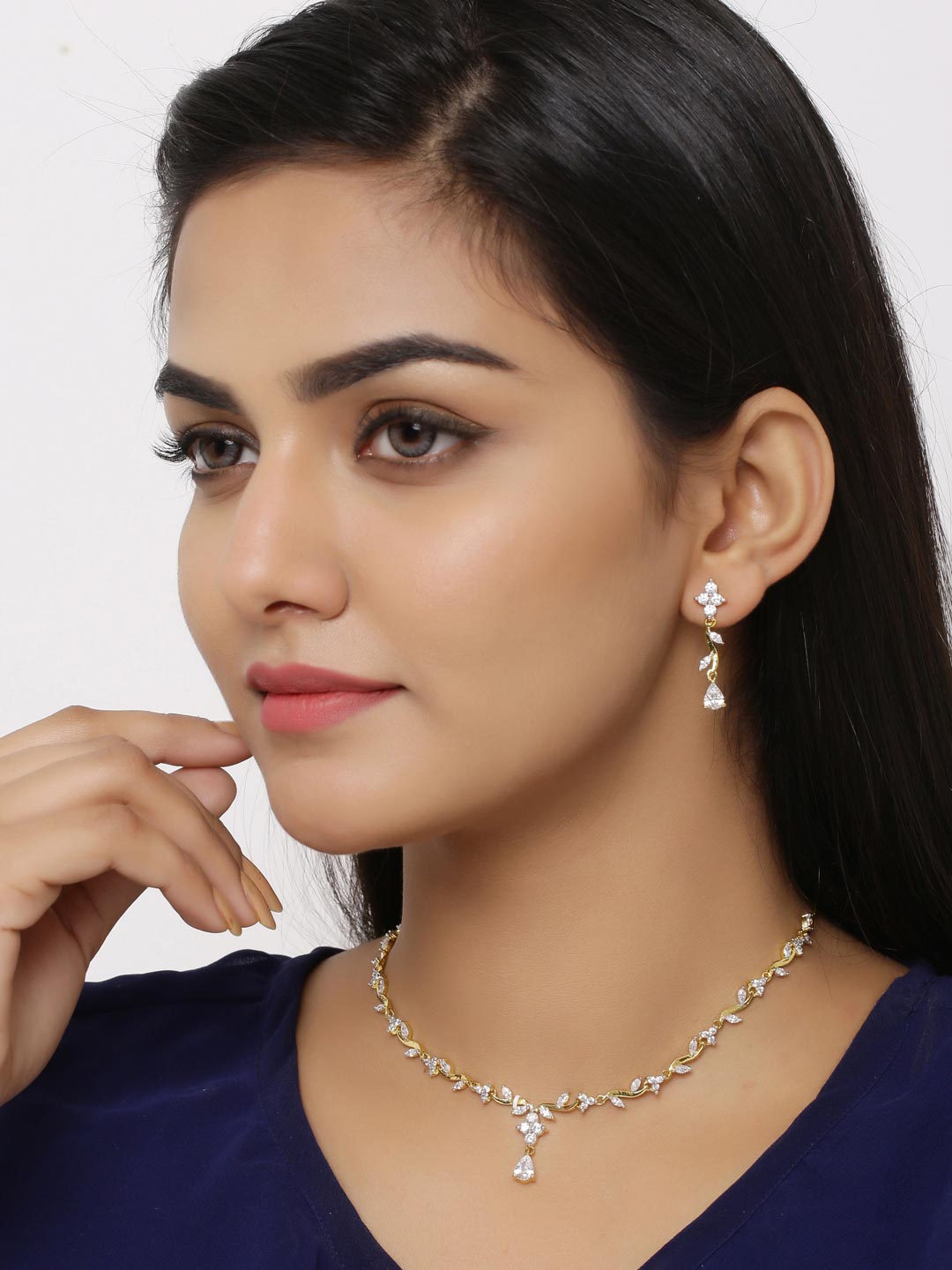 Multi Colored Stones Single Stranded Necklace Set