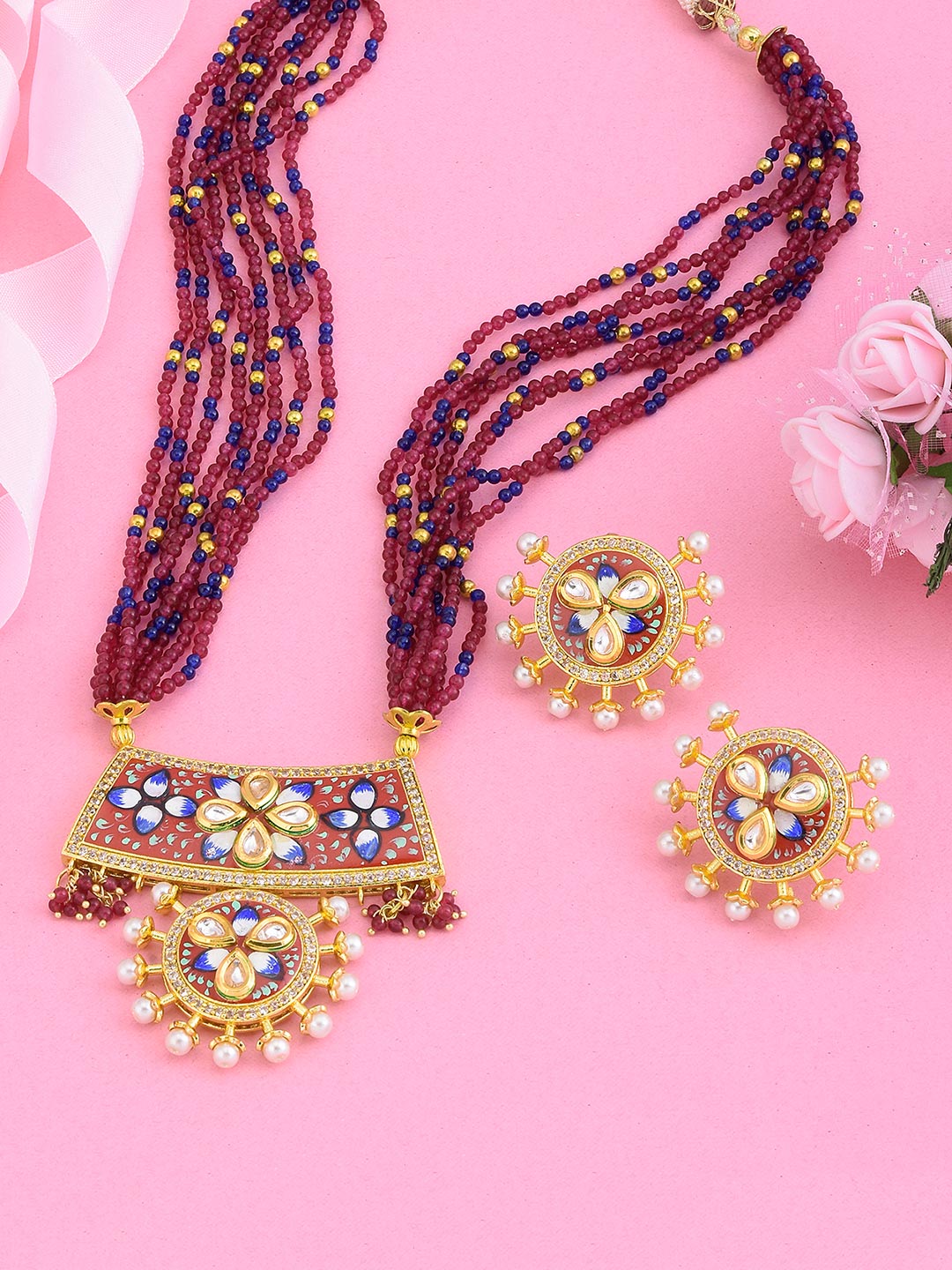 Traditional Enamelled Designer Necklace Set