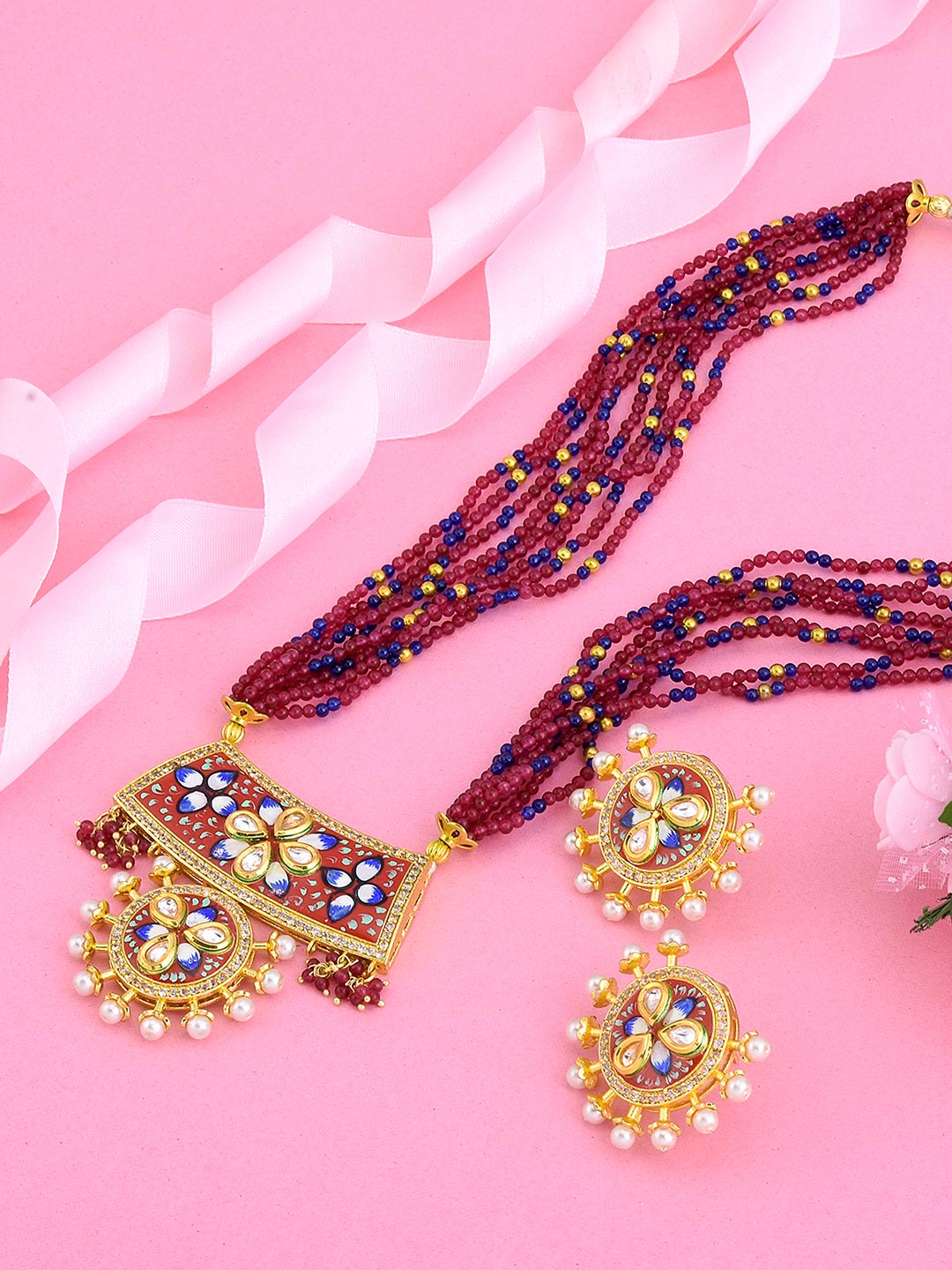 Traditional Enamelled Designer Necklace Set