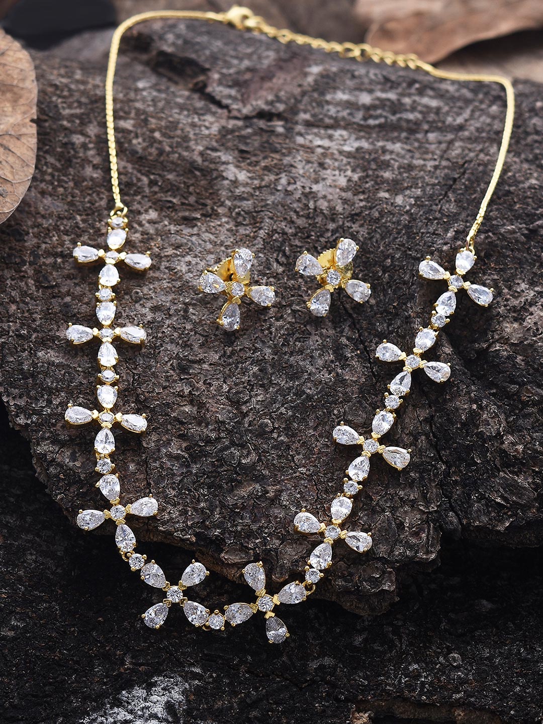 Fancy White Stones Gold Plated Necklace Set