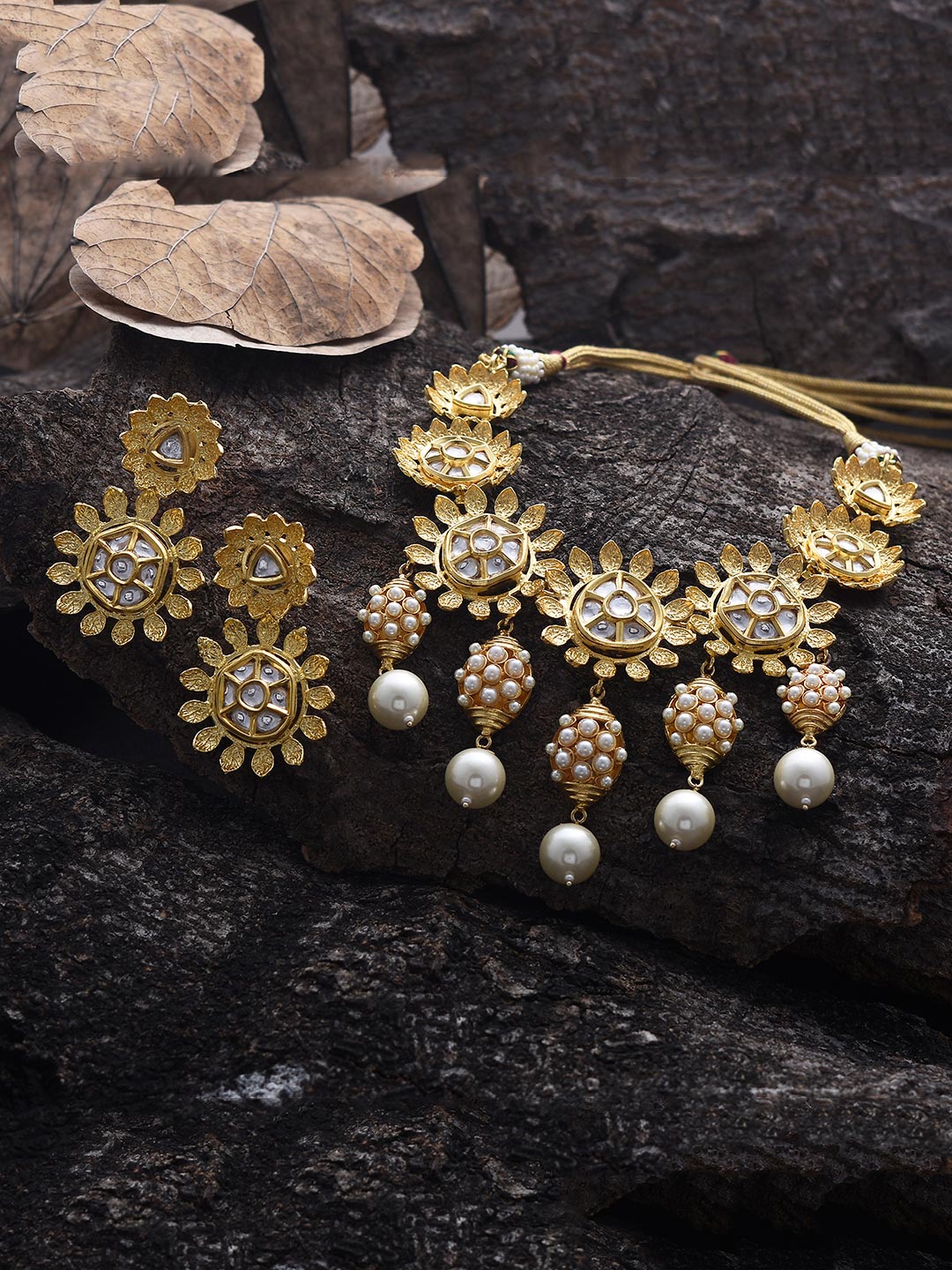Floral Kundan Meena Designer Necklace Set