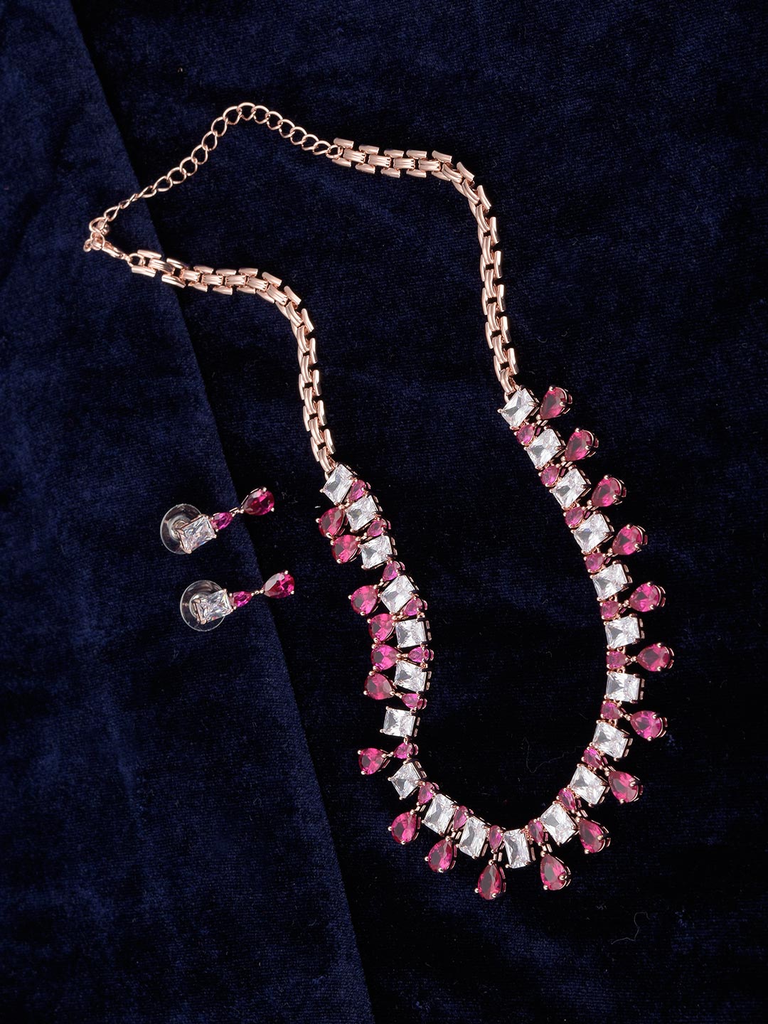 Exclusive Rose Gold Plated Color Stones Necklace Set