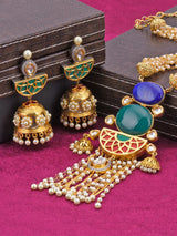 Multi Color Stones and Hand Woven Pearls Necklace Set