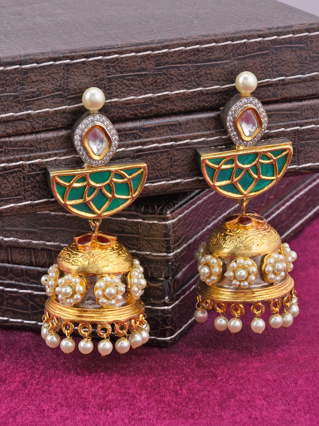 Multi Color Stones and Hand Woven Pearls Necklace Set