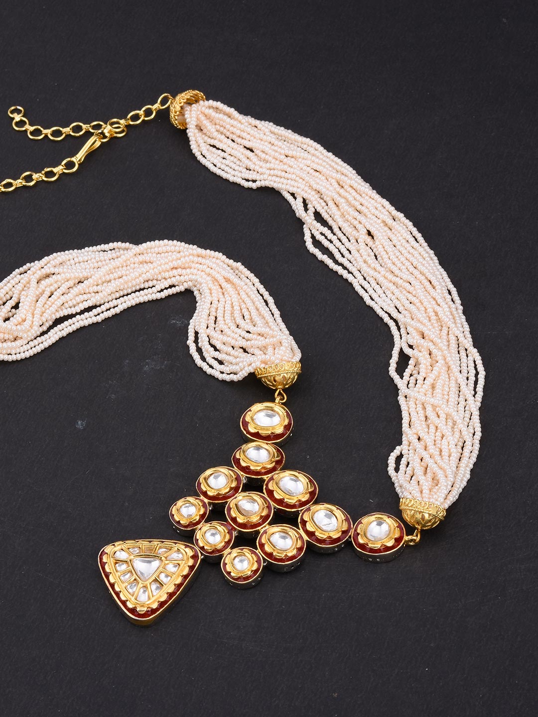 Kundan Polki Pearls Enamel Necklace Set