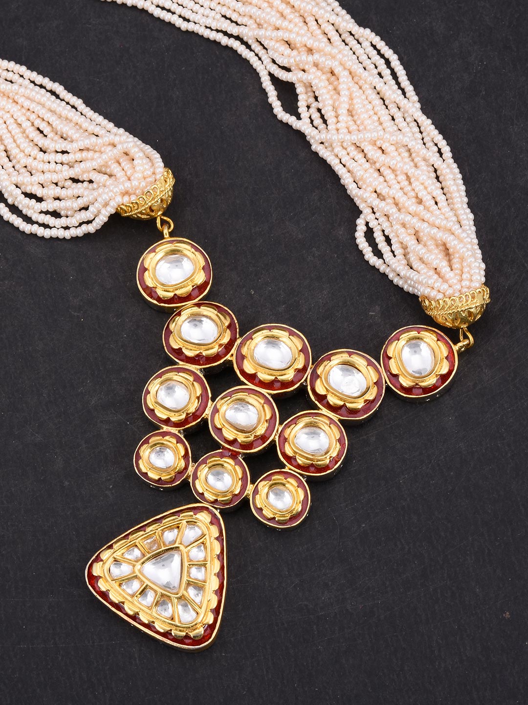 Kundan Polki Pearls Enamel Necklace Set