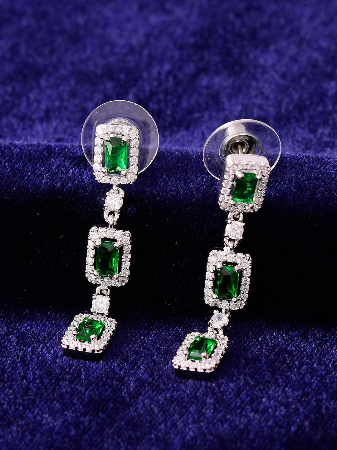 Green Colored Stones Single Stranded Necklace Set