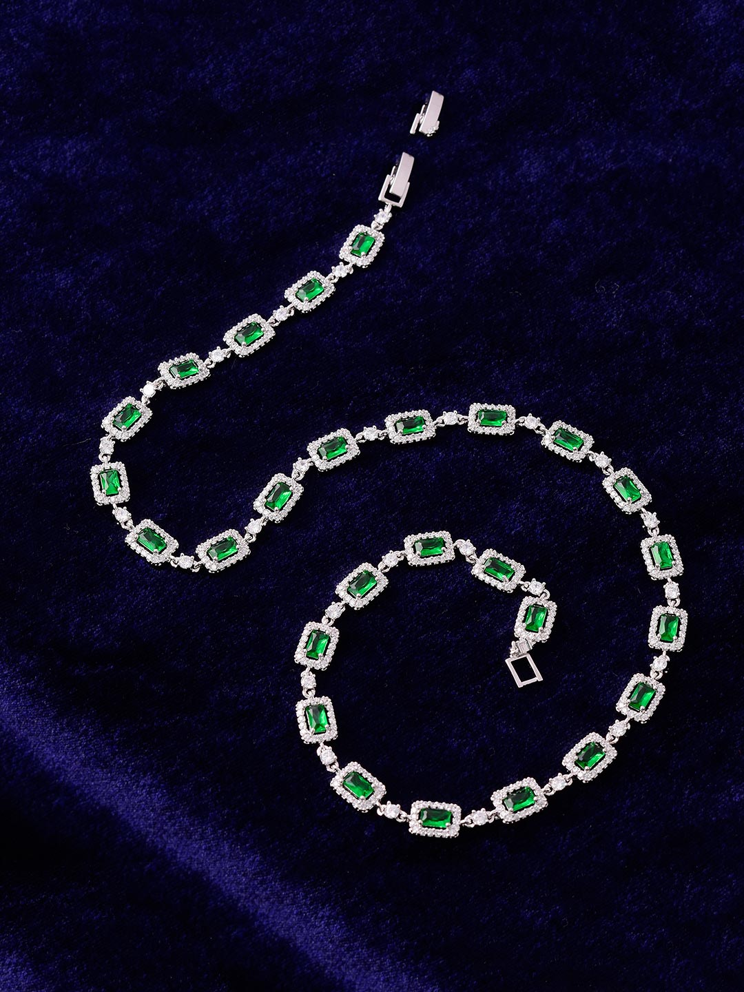 Green Colored Stones Single Stranded Necklace Set
