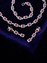 Red Colored Stones Single Stranded Necklace Set