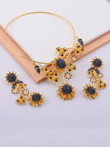 Floral Colored Stone Open Necklace Set