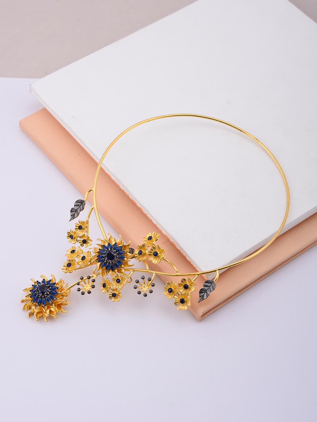 Floral Colored Stone Open Necklace Set
