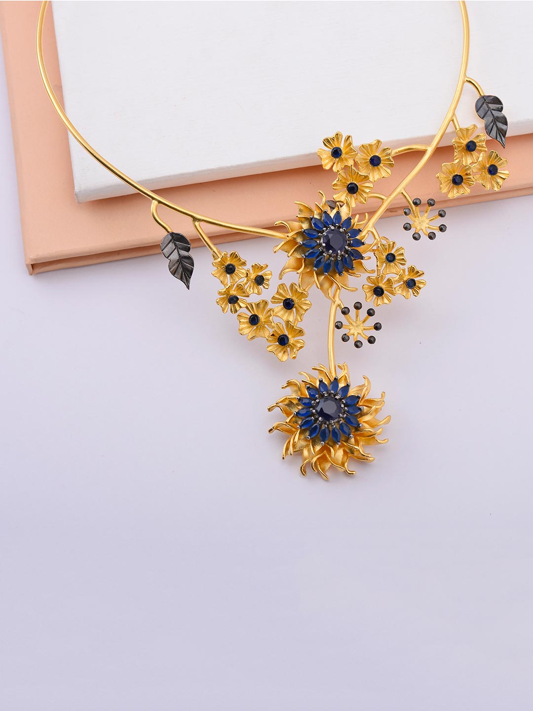 Floral Colored Stone Open Necklace Set