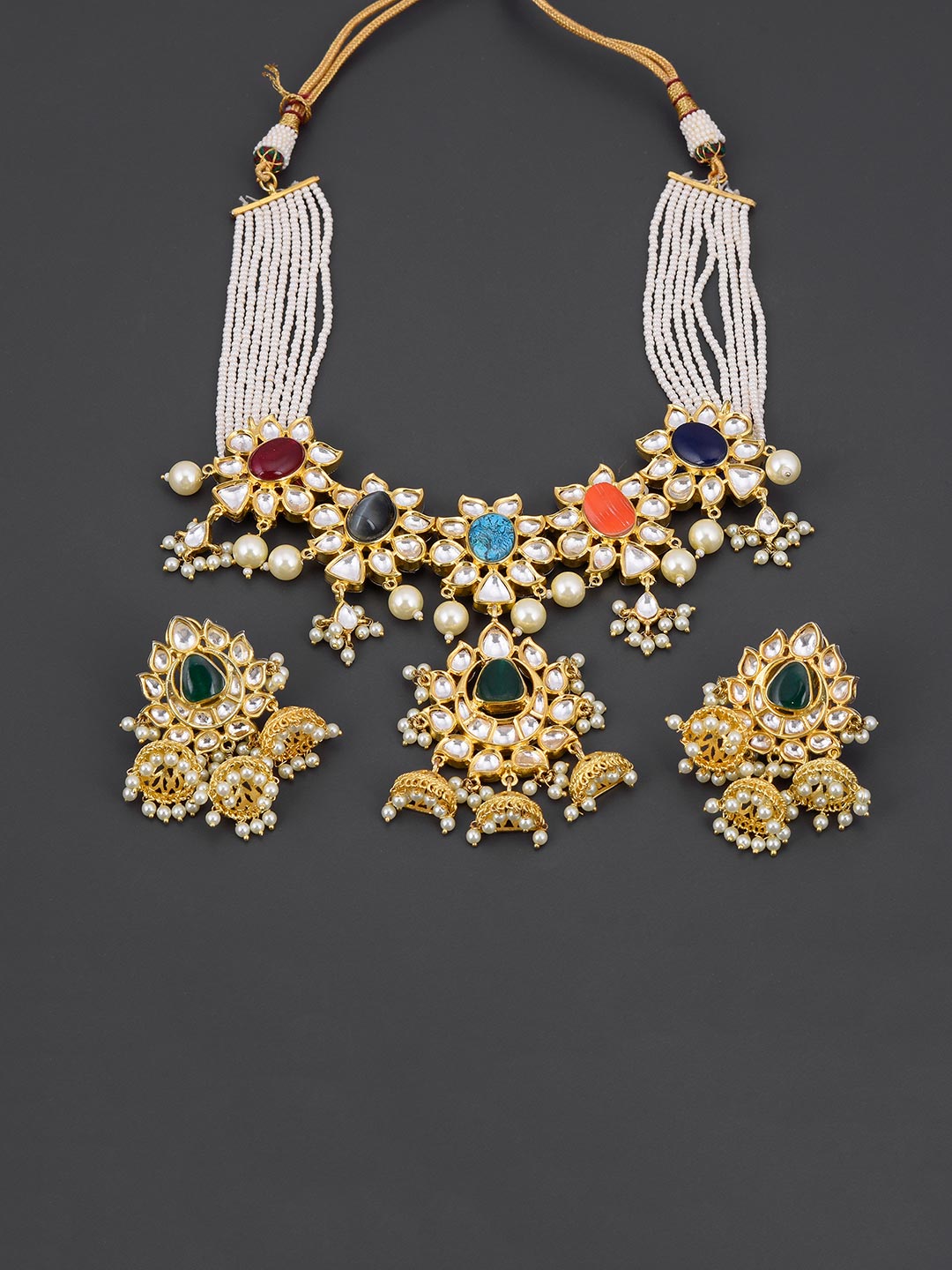 Navratan Designer Kundan Meena Necklace Set