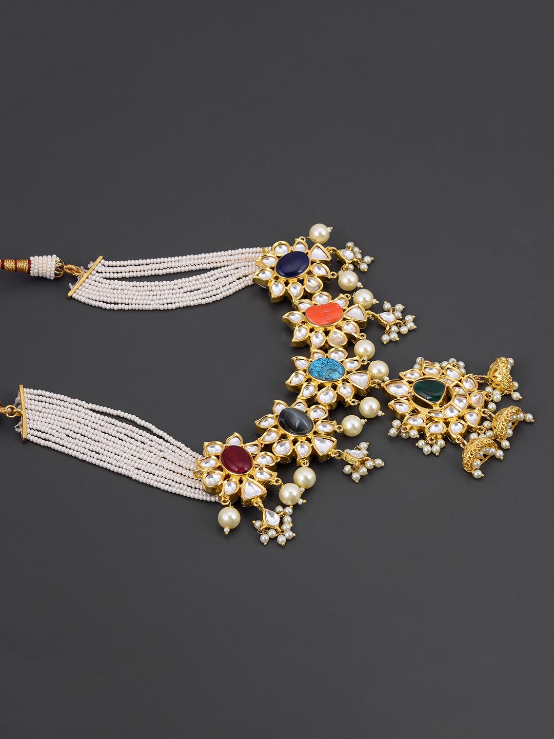 Navratan Designer Kundan Meena Necklace Set