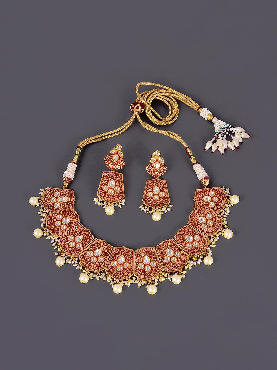 Floral Enamelled Designer Necklace Set