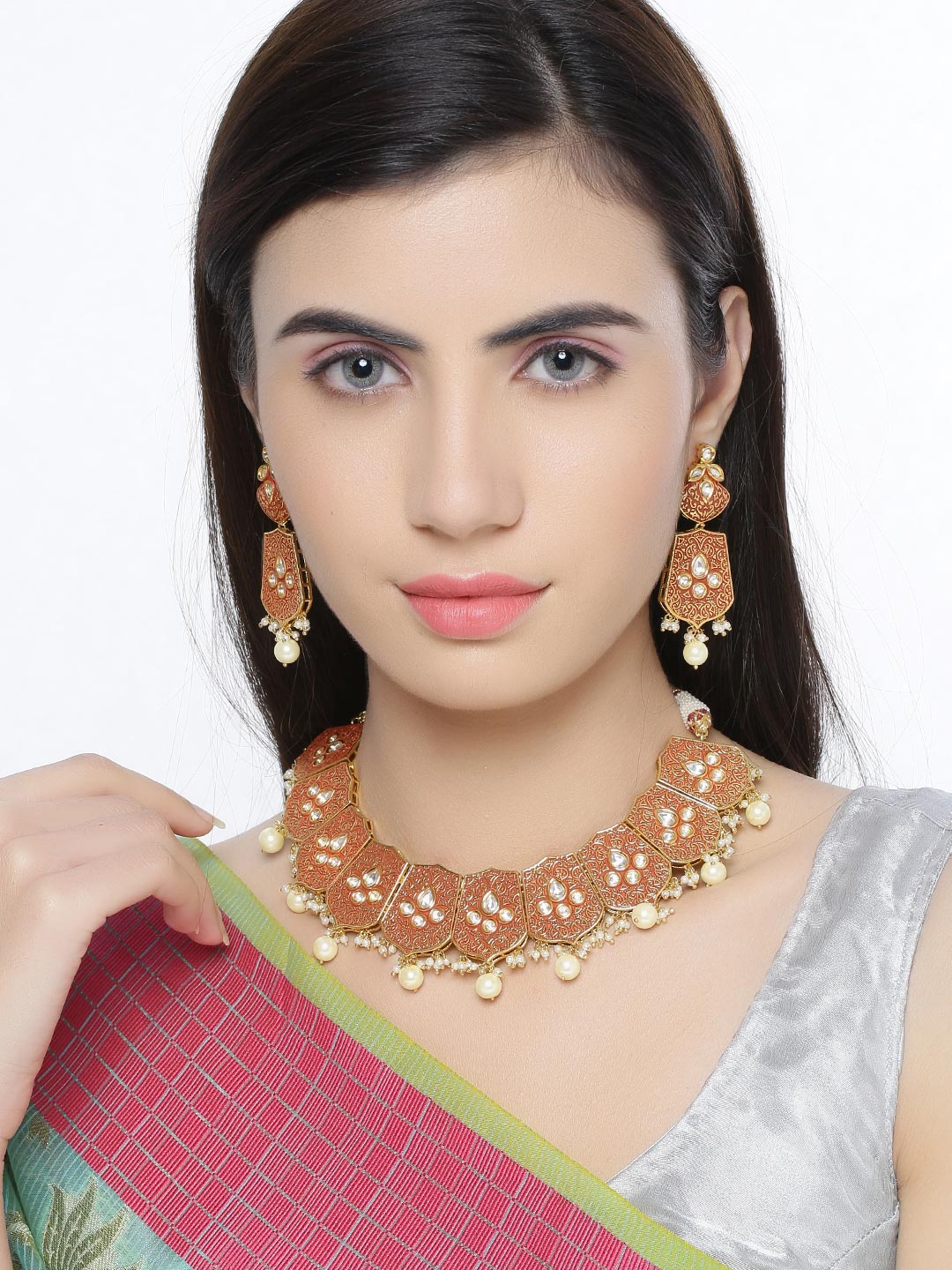Floral Enamelled Designer Necklace Set