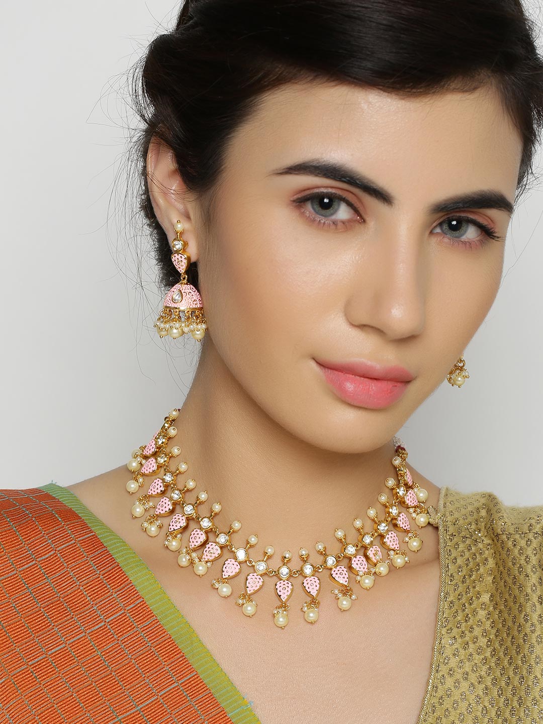 Designer Pearls Enamelled Necklace Set