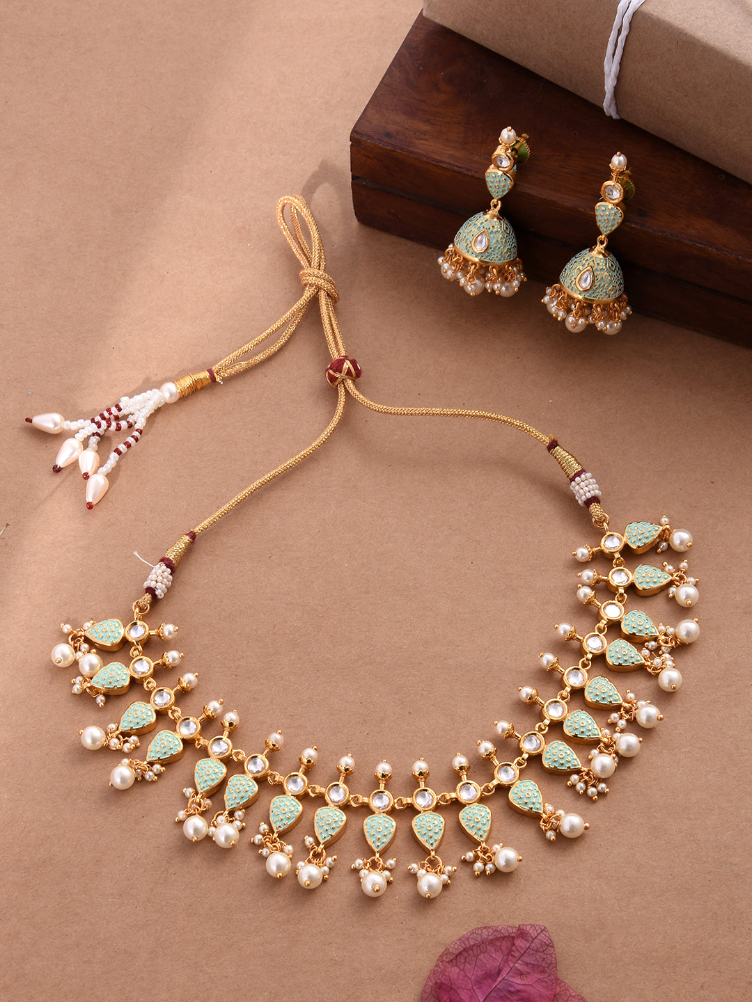 Designer Pearls Enamelled Necklace Set