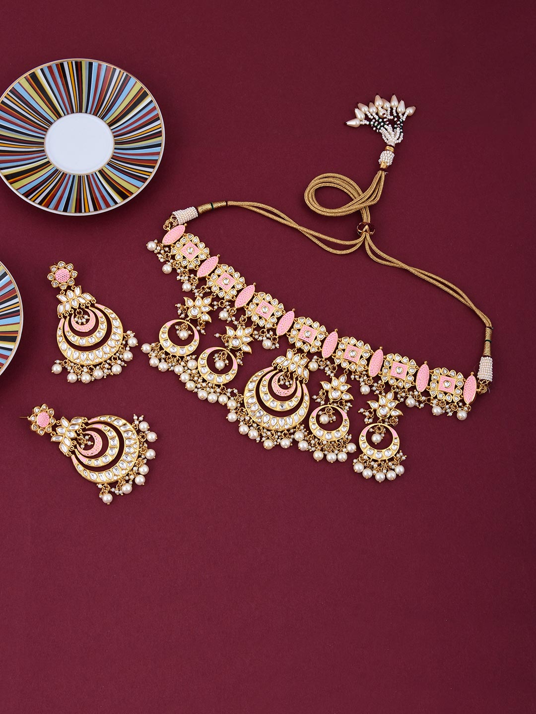 Kundan Polki Enamelled Choker Necklace Set