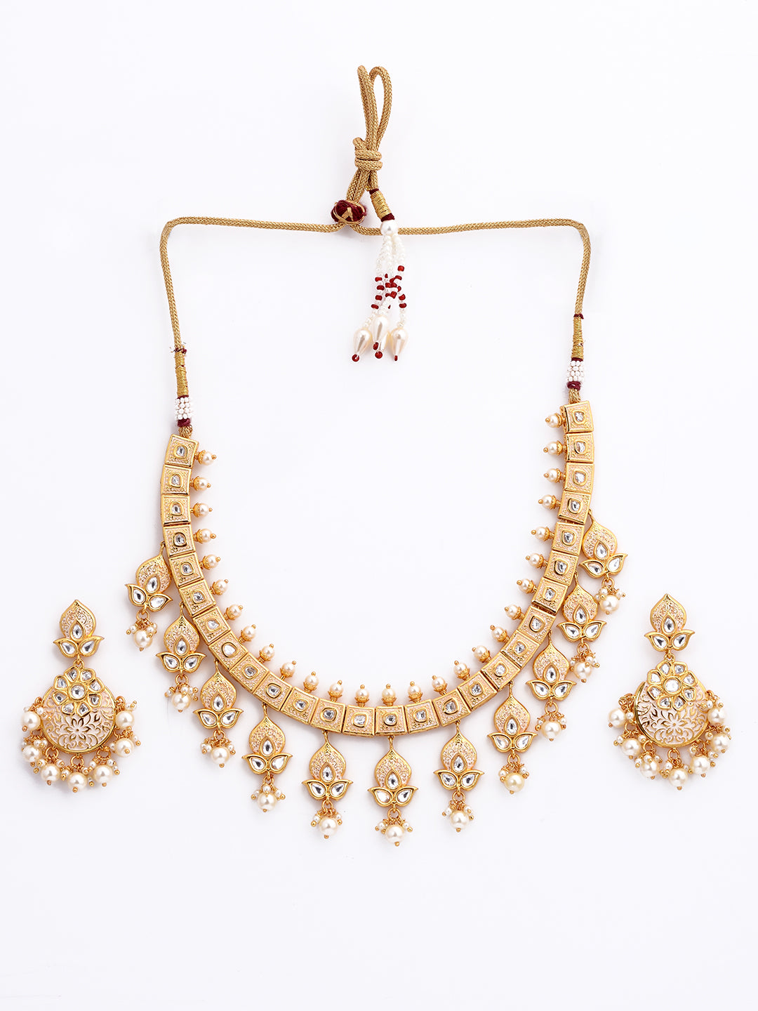 Golden Emboss Designer Enamelled Necklace Set